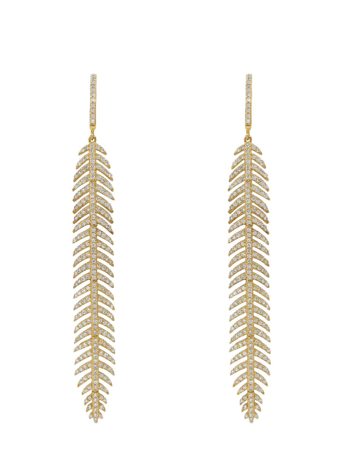 14k Yellow Gold Diamond Leaf Earrings