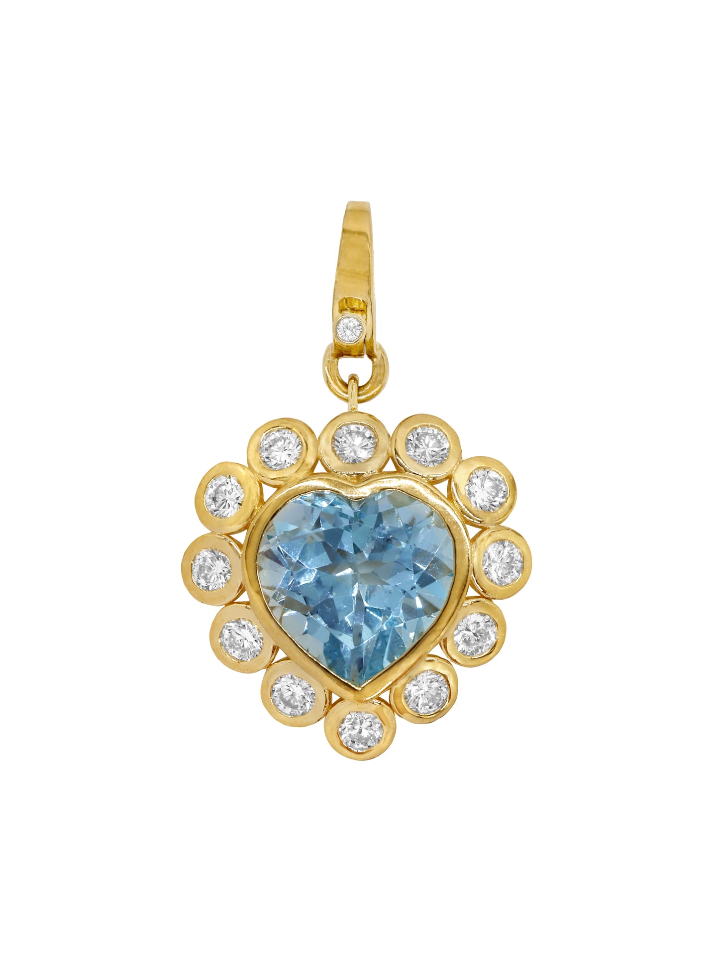 14k Yellow Gold Diamond/Blue Topaz Heart Lobster Clasp Charm