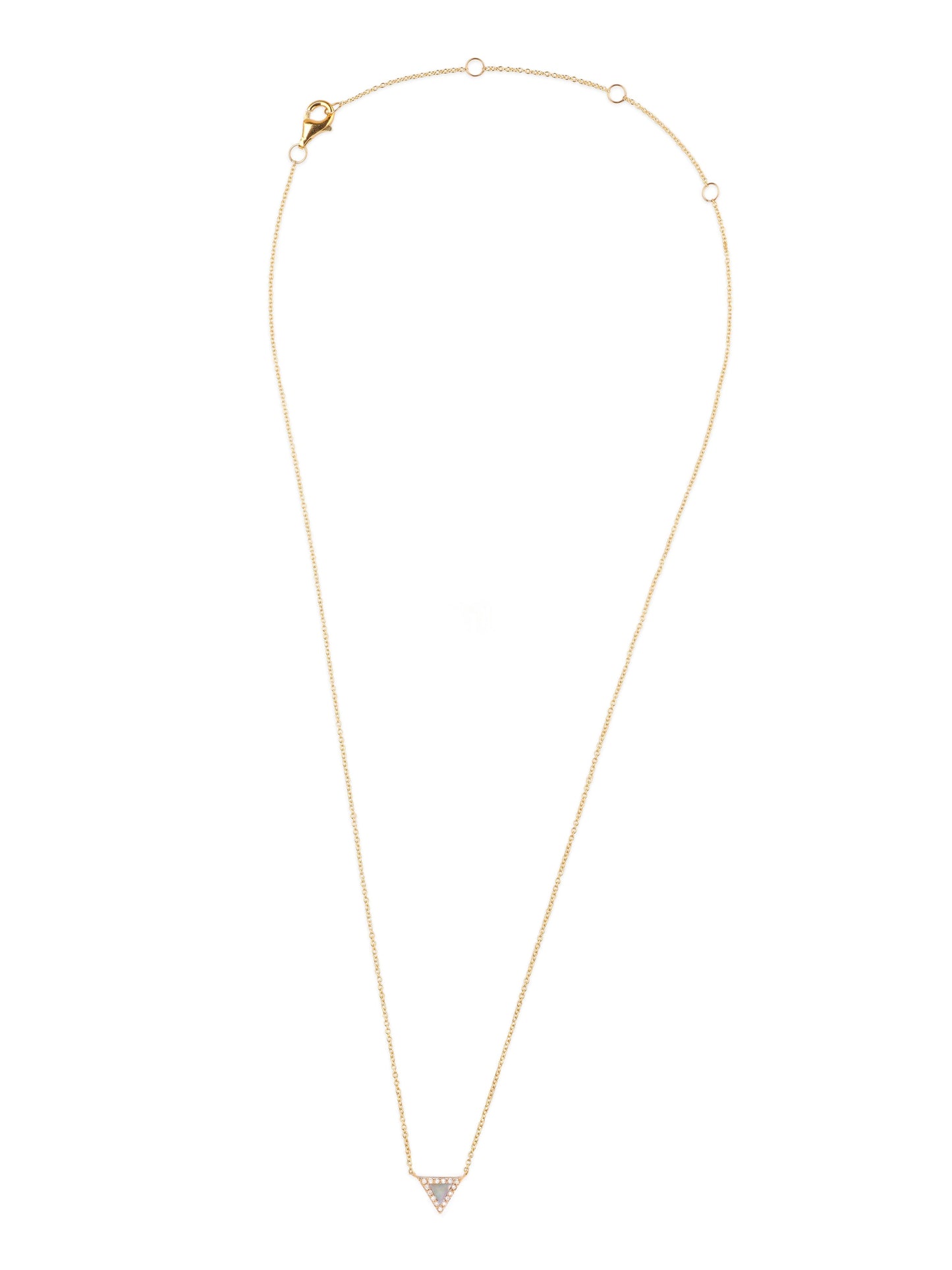 14k Yellow Gold Diamond Mother of Pearl Triangle Necklace