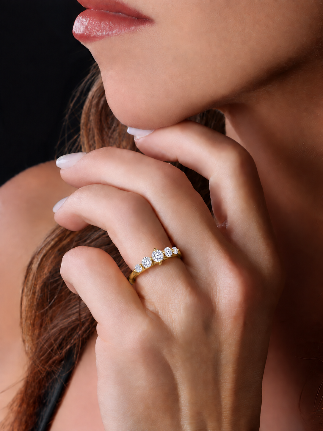14k Yellow Gold Lab Diamond 5 Row Band Ring