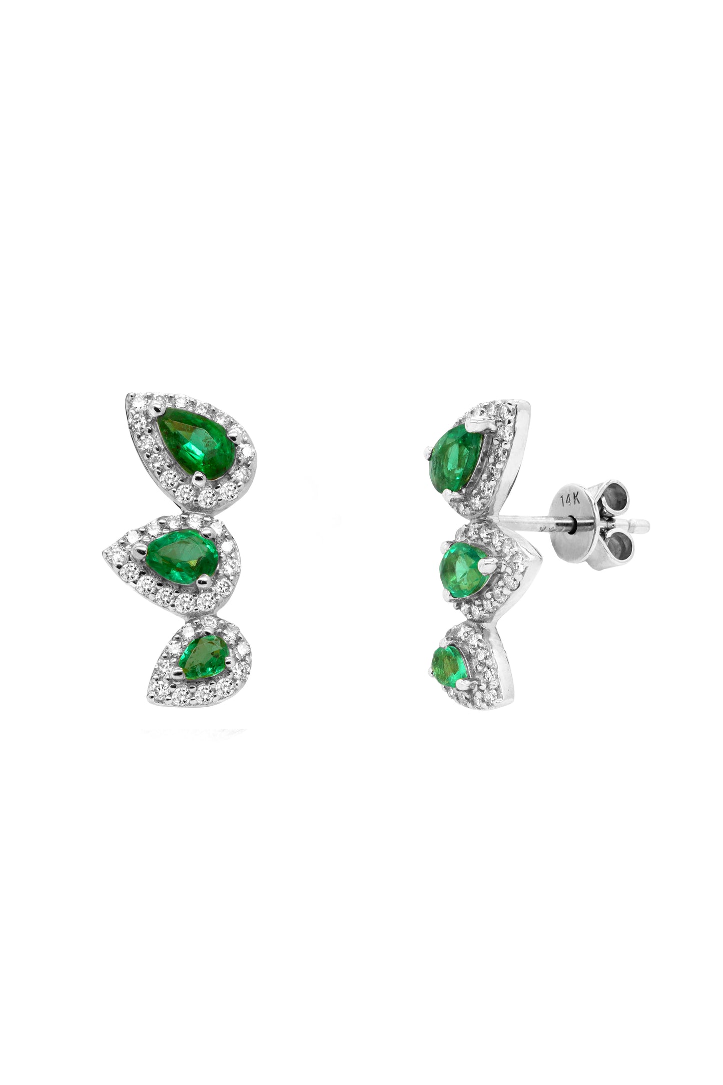 14k White Gold Diamond Emerald Crawler Earrings