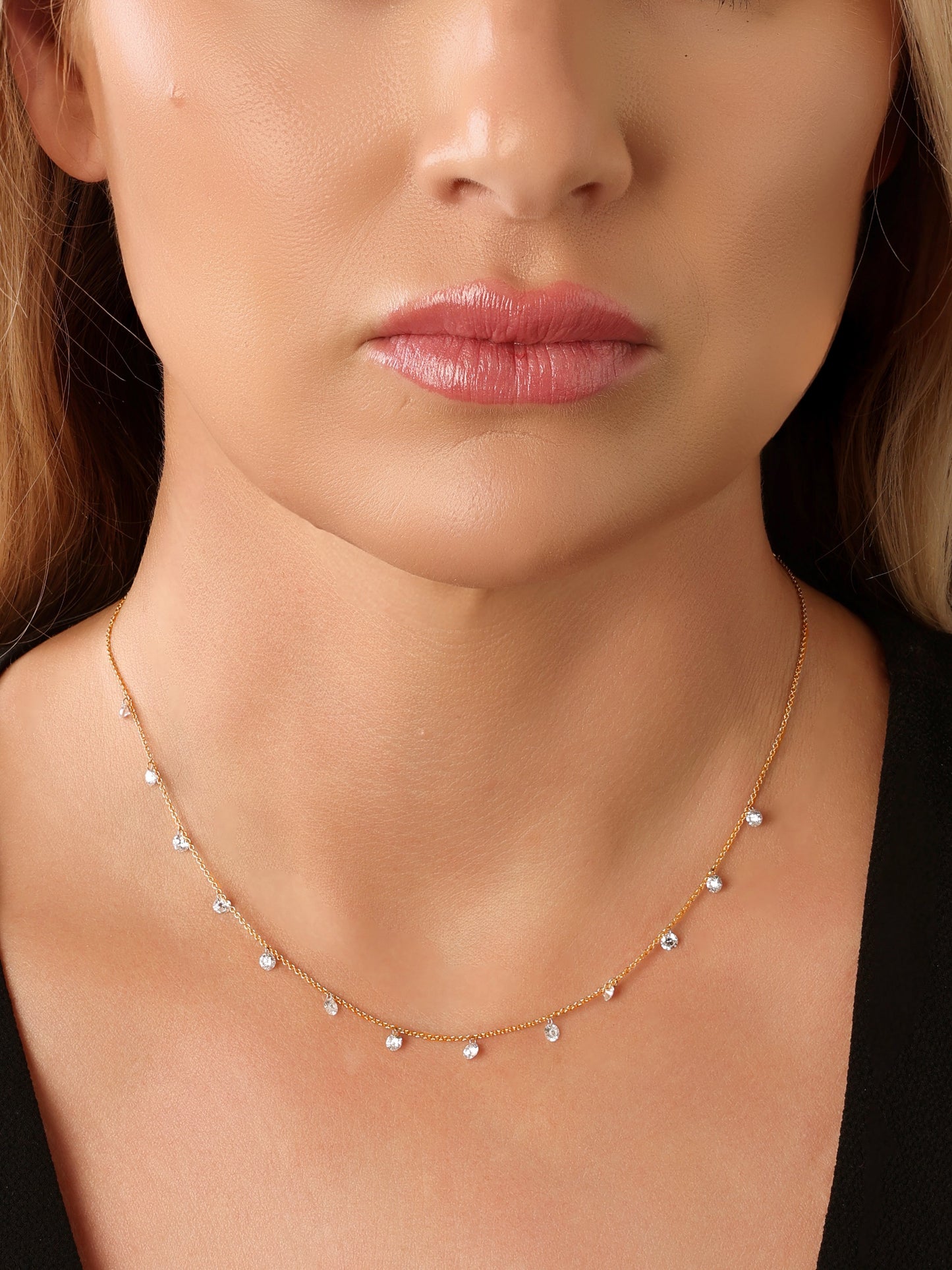 14k Yellow Gold Small Drill Diamond Necklace