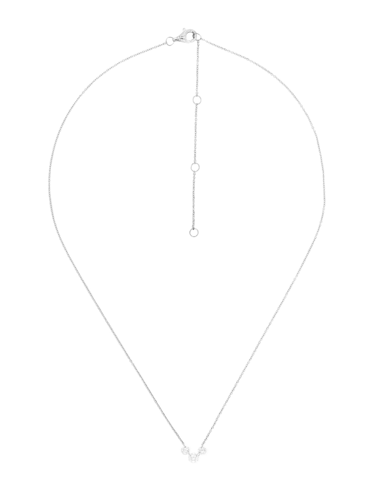 14k White Gold Drill Diamond Trio Necklace