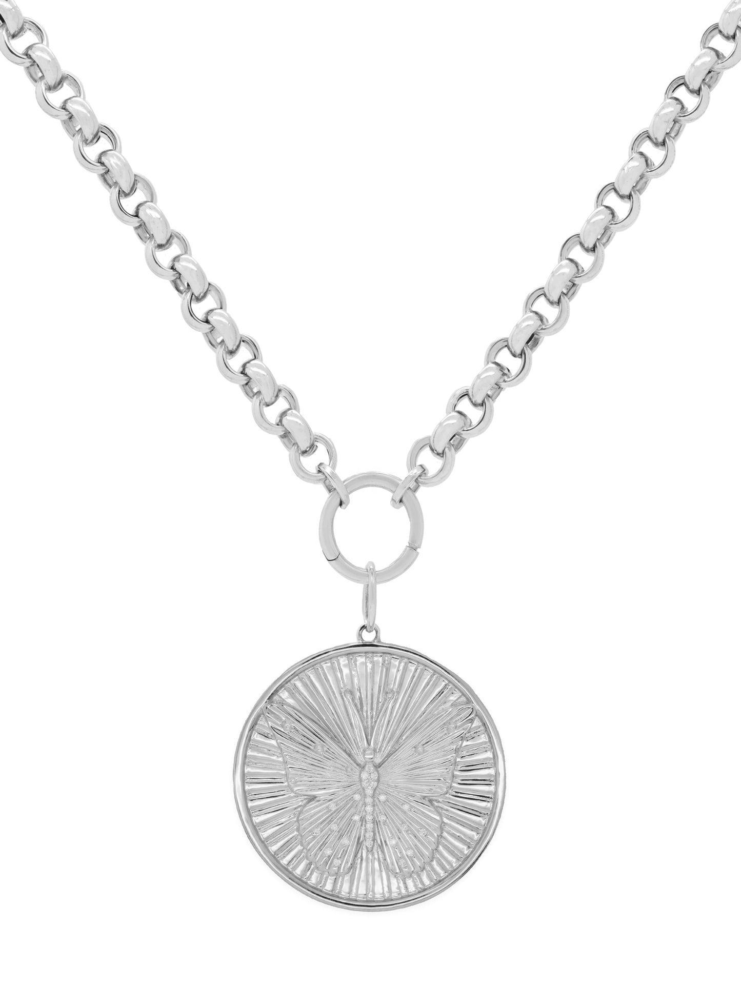 14k White Gold Diamond Butterfly Coin Charm
