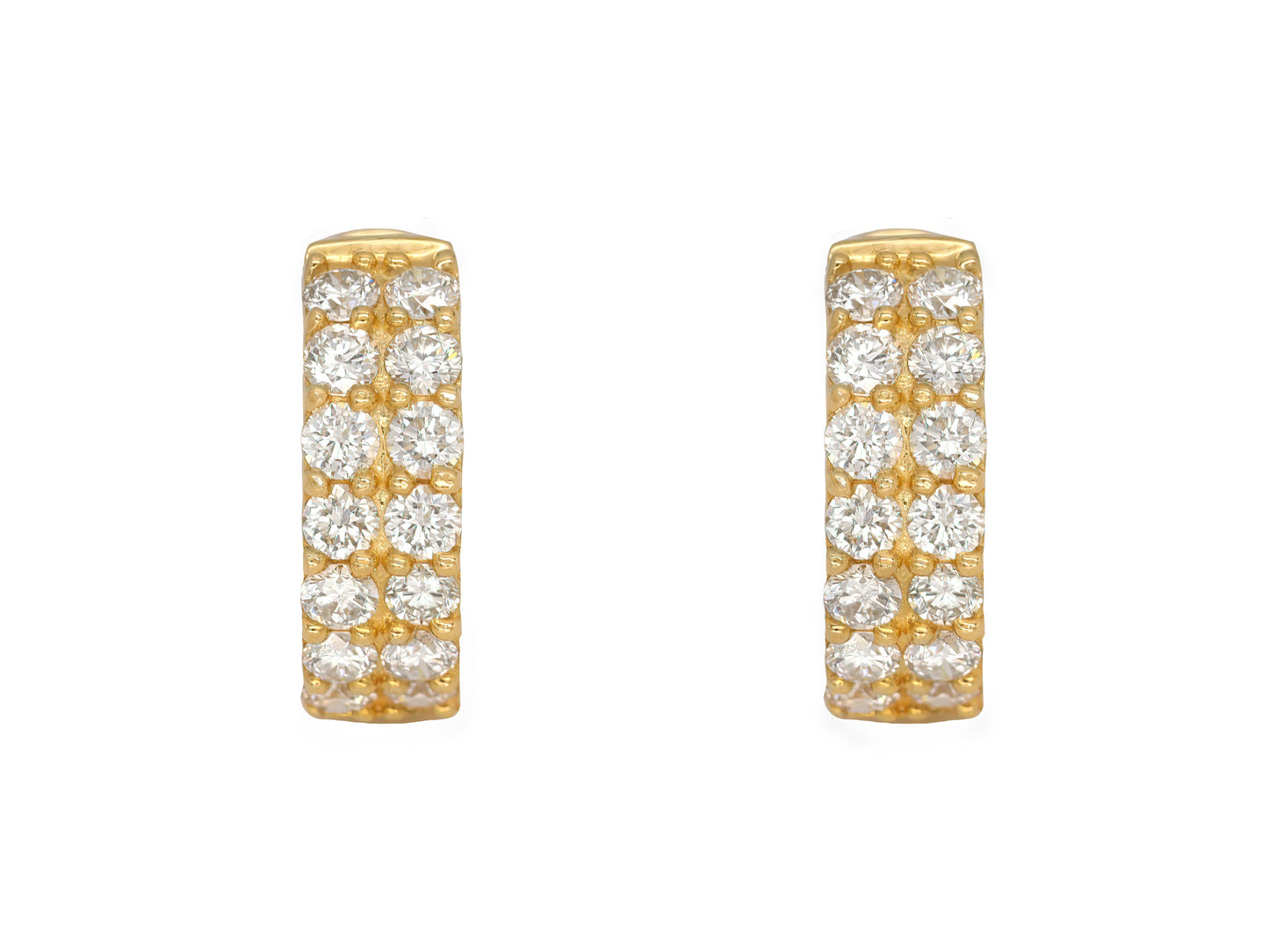 14k Yellow Gold Diamond Double Row Huggie Earrings