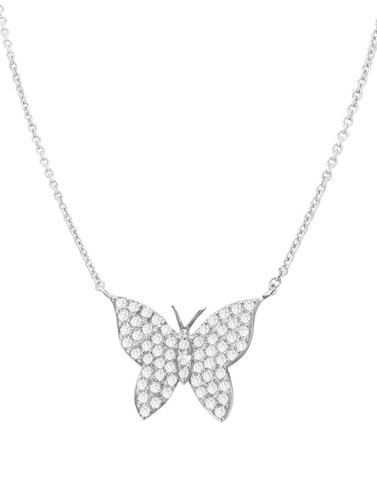 14k White  Gold Diamond Small Butterfly Necklace