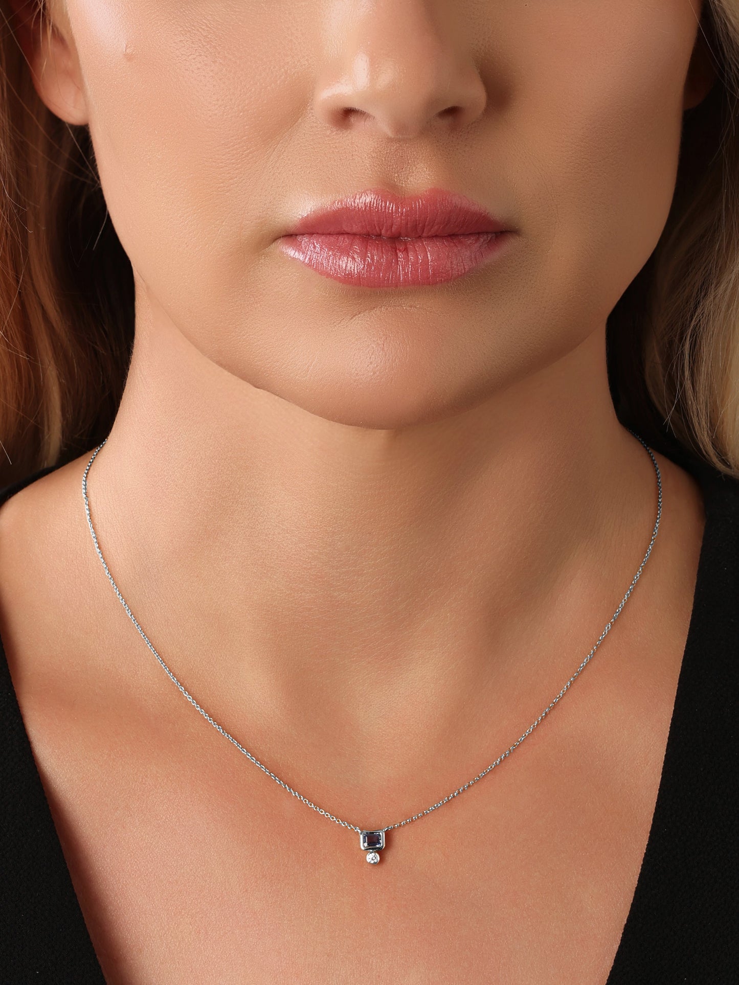 14k White Gold Blue Sapphire/Diamond Necklace