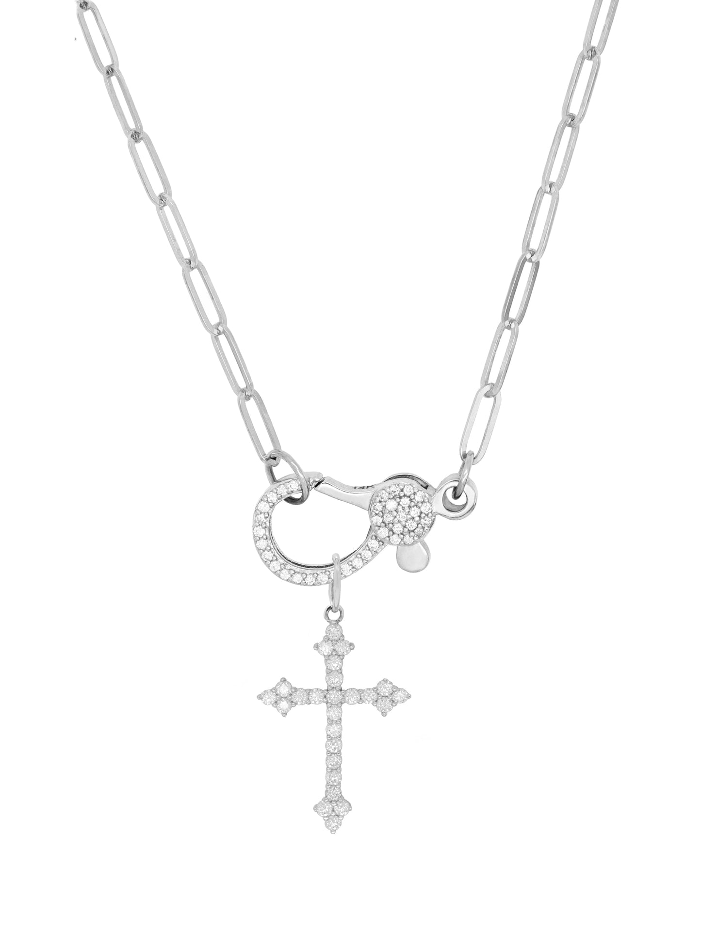 14k White Gold Diamond Large Lobster Clasp Paperclip Necklace