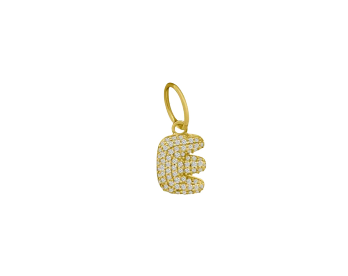 14k Yellow Gold Diamond Bubble Letter Charm