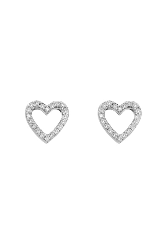 14k White Gold Diamond Open Heart Earrings