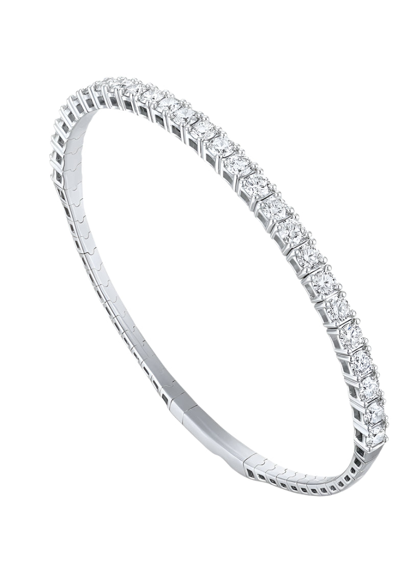 14k Large White Gold Diamond Flexible Bangle
