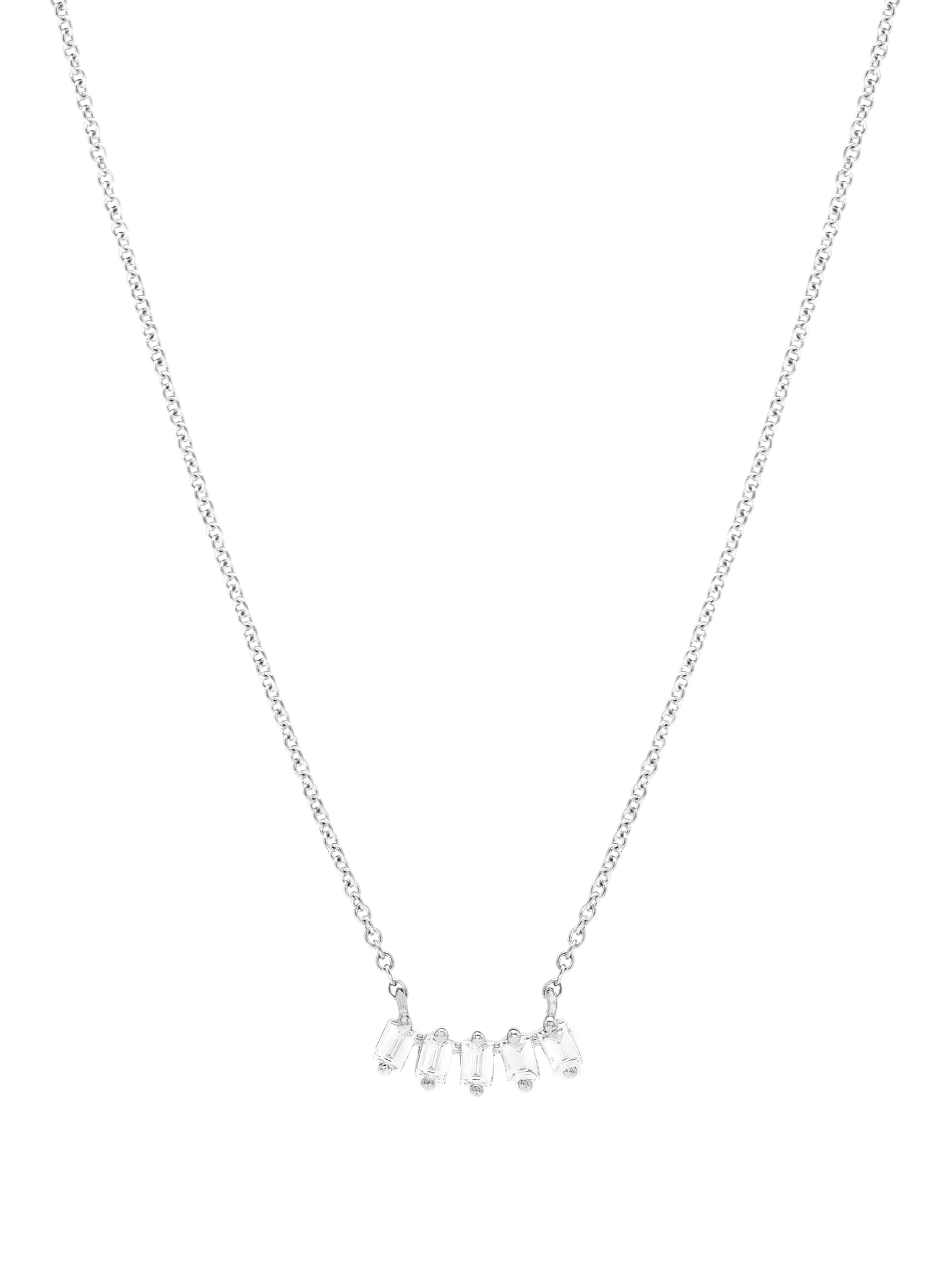 14k White Gold Baguette Diamond Bar Necklace
