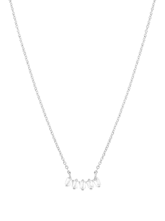 14k White Gold Baguette Diamond Bar Necklace