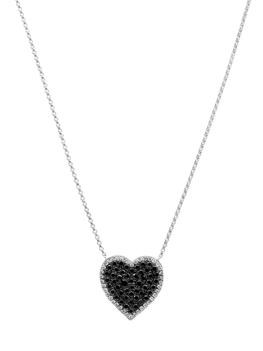 14k White Gold Black Diamond Heart Necklace