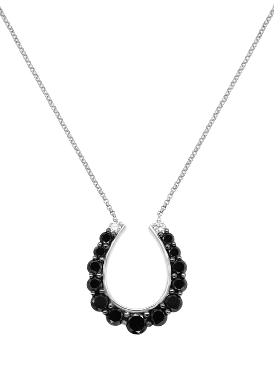 14k White Gold Black Diamond Large Horseshoe Necklace
