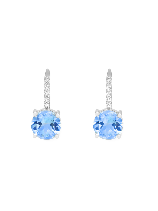 14k White Gold Blue Topaz Diamond Drop Earrings