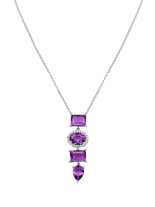 14k White Gold Diamond/Amethyst Drop Necklace