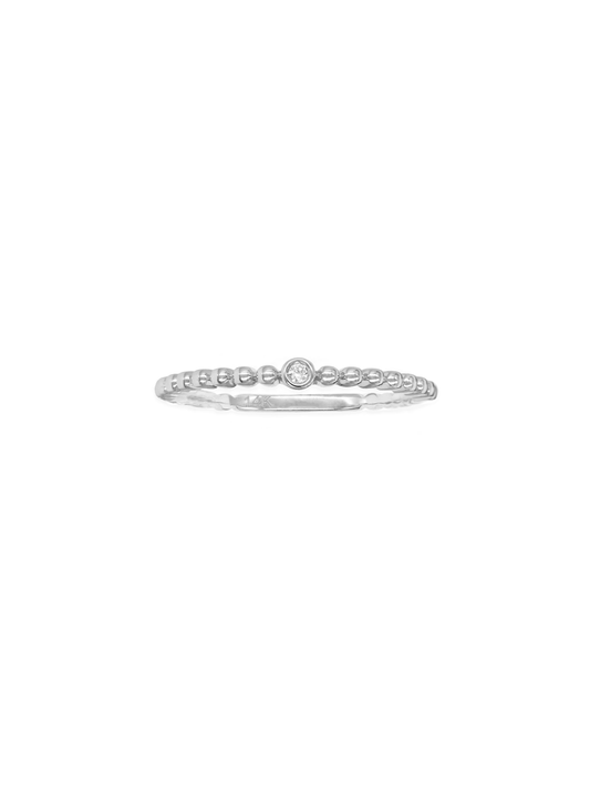 14k White Gold Diamond Bezel Beaded Stackable Ring