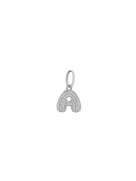 14k White Gold Diamond Bubble Letter Charm