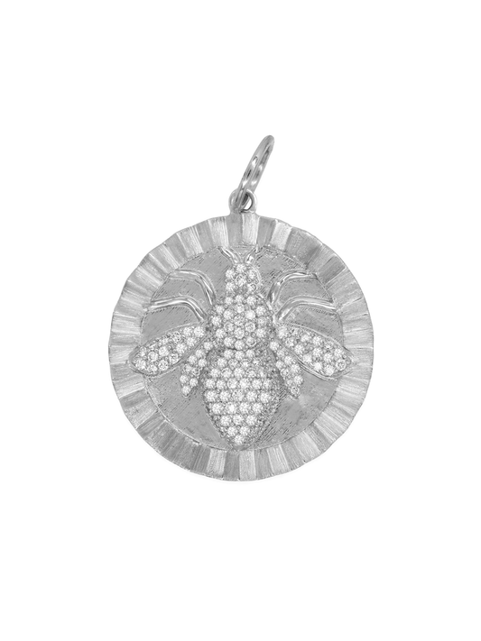 14k White Gold Diamond Bumblebee Coin Charm