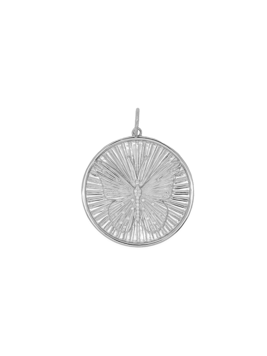14k White Gold Diamond Butterfly Coin Charm
