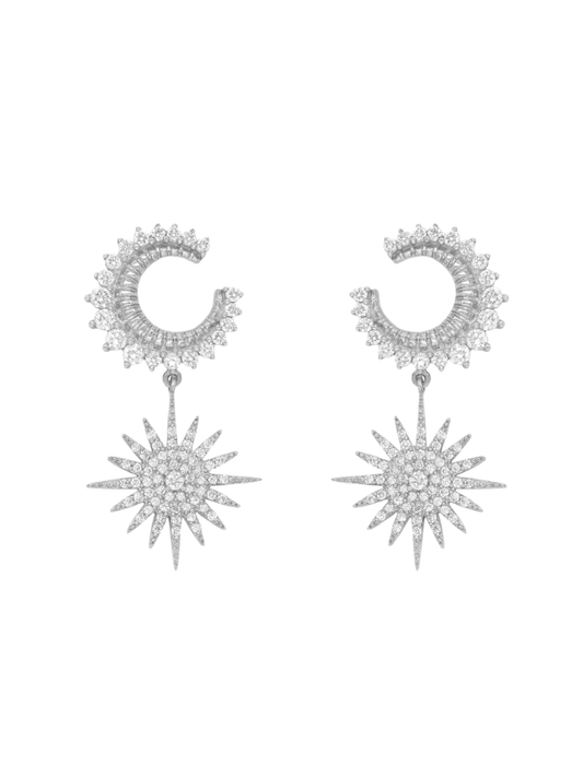 14k White Gold Diamond Celestial Moon and Star Earrings