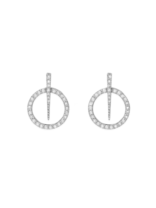 14k White Gold Diamond Circle and Dagger Earrings