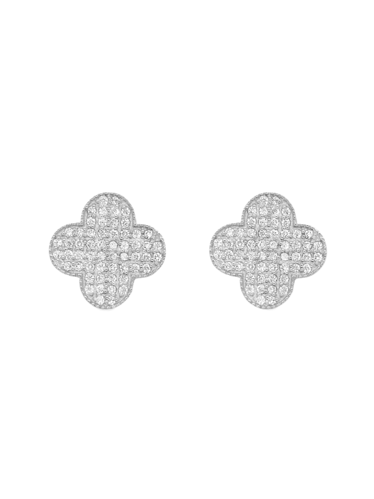 14k White Gold Diamond Clover Earrings
