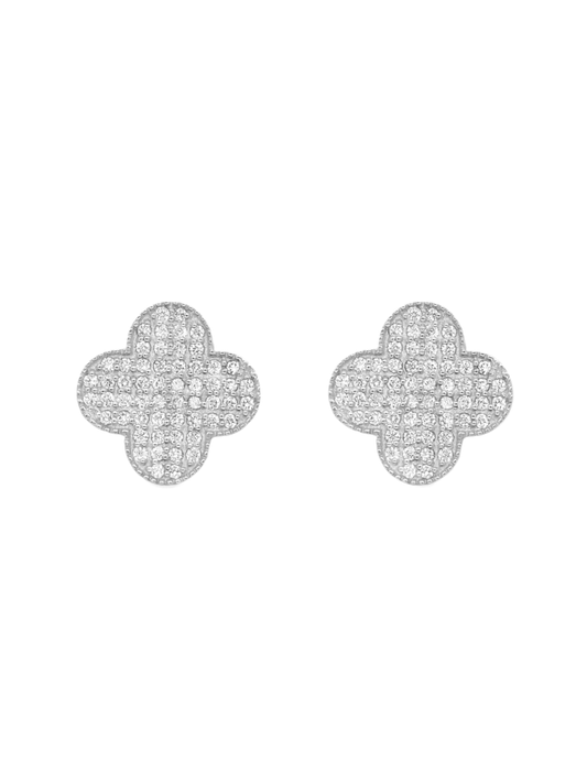 14k White Gold Diamond Clover Earrings