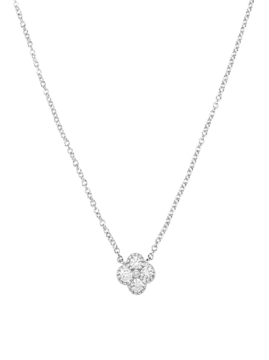14k White Gold Diamond Clover Necklace