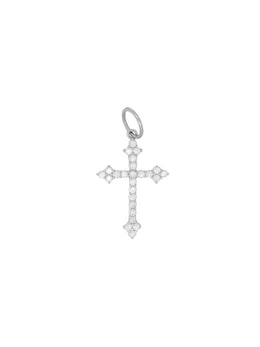 14k White Gold Diamond Cross Charm