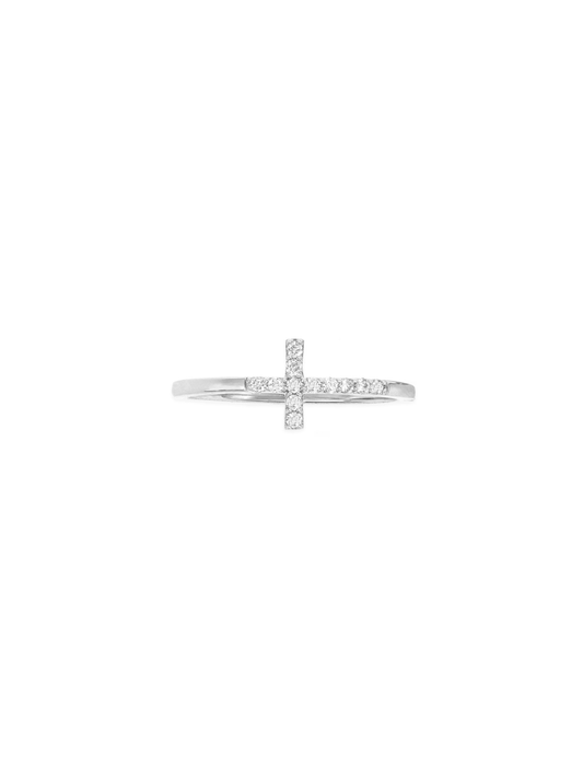 14k White Gold Diamond Cross Ring