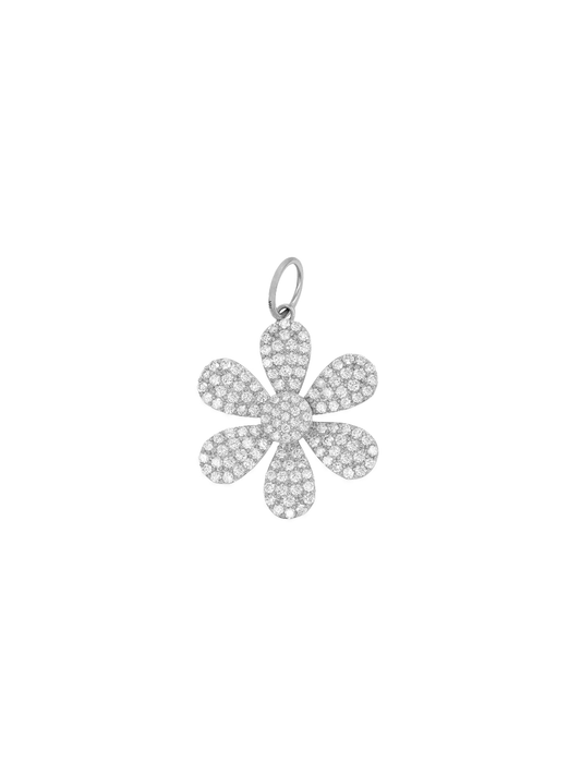 14k White Gold Diamond Daisy Flower Charm