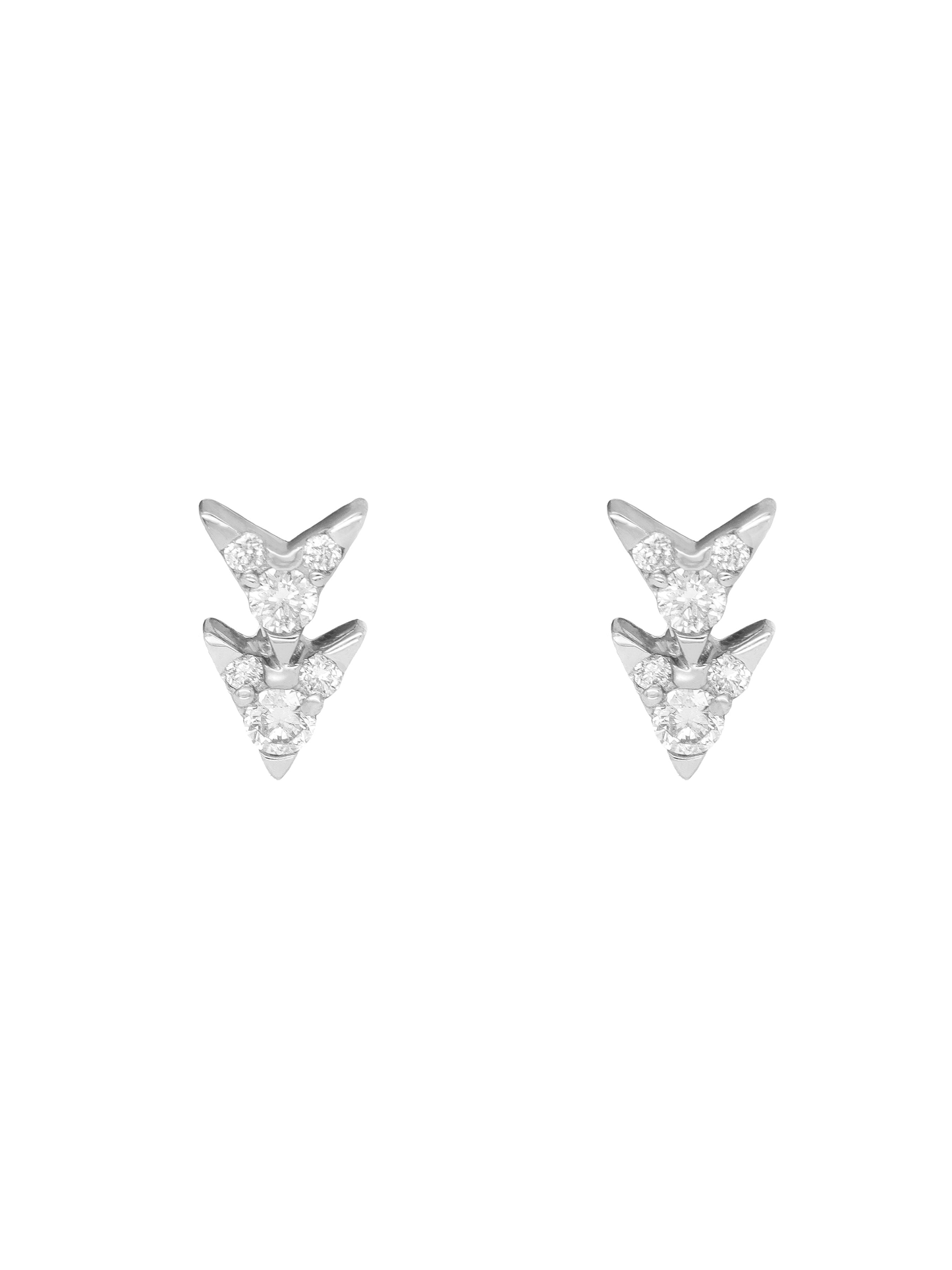 14k White Gold Diamond Double Arrow Earrings
