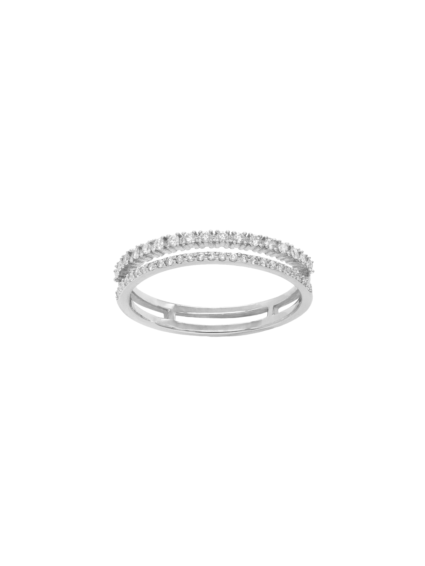 14k White Gold Diamond Double Row Stackable Ring