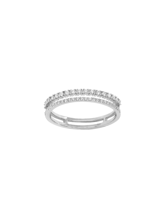 14k White Gold Diamond Double Row Stackable Ring