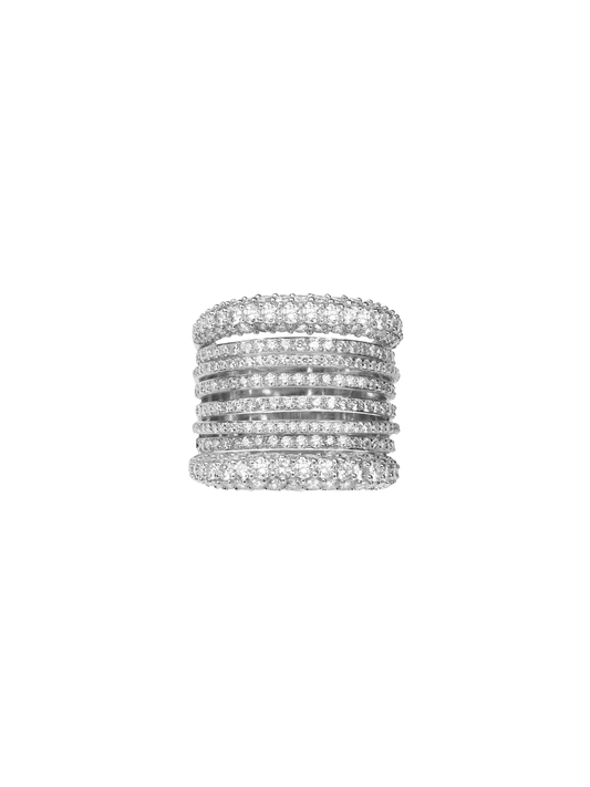14k White Gold Diamond Eight Row Ring