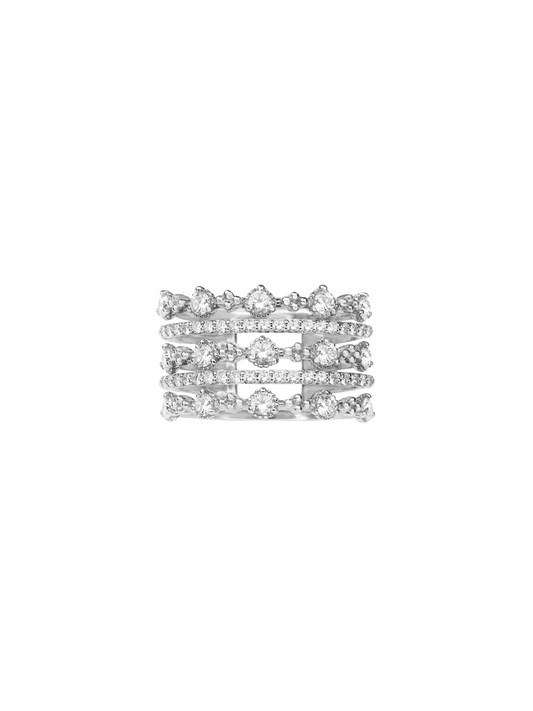 14k White Gold Diamond Five Row Crown Ring