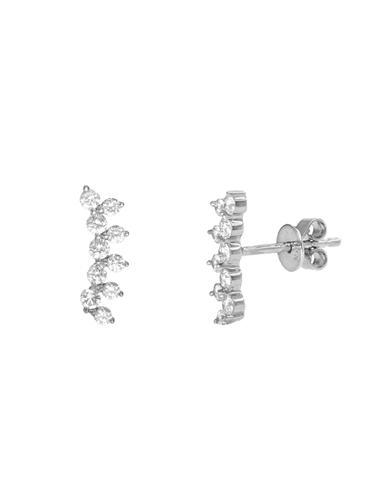 14k White Gold Diamond Flower Crawler Earrings