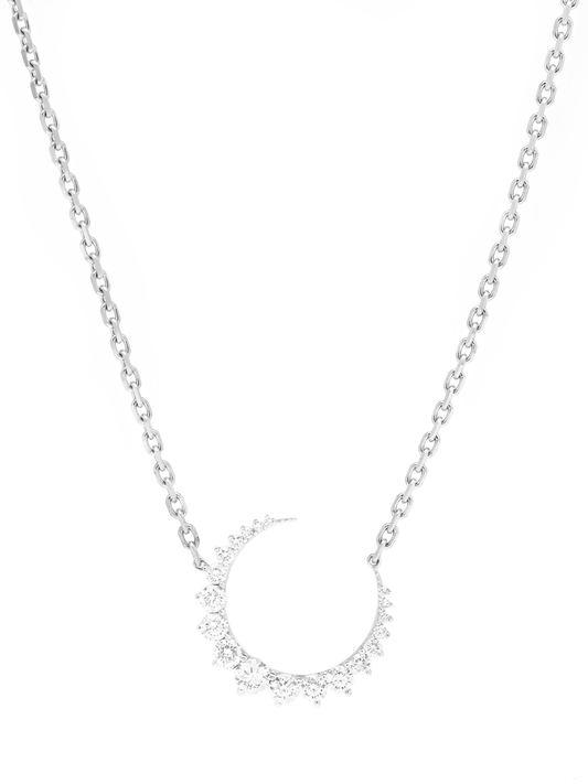 14k White Gold Diamond Half Moon Necklace