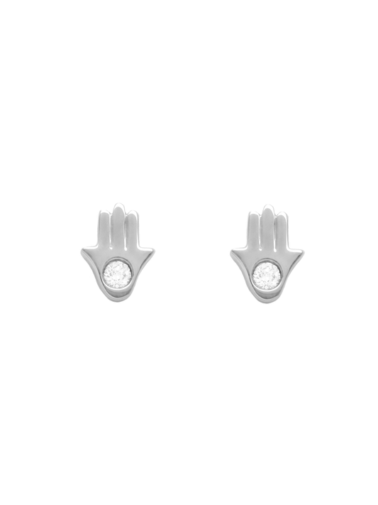 14k White Gold Diamond Hamsa Hand Earrings