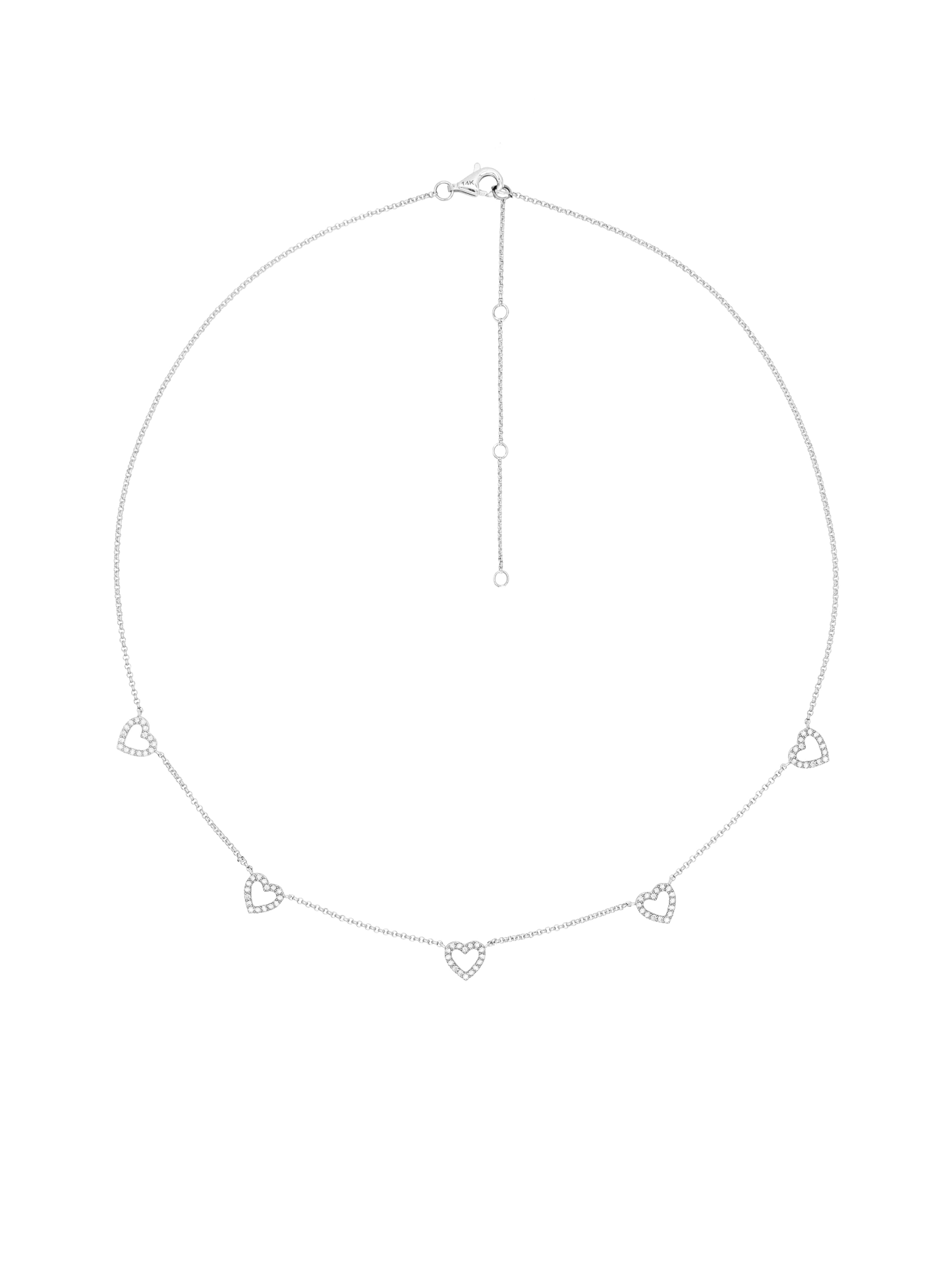 14k White Gold Diamond 5 Heart Necklace