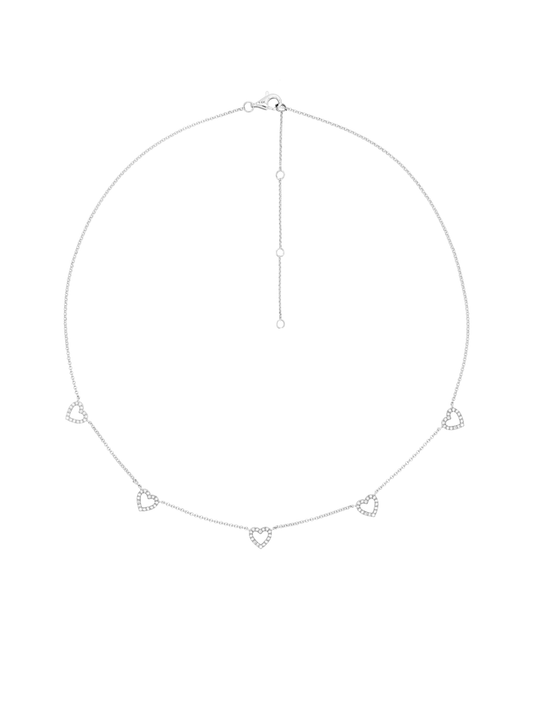 14k White Gold Diamond 5 Heart Necklace