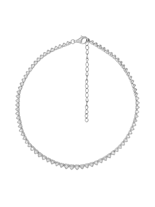 14k White Gold Diamond Heart Tennis Necklace