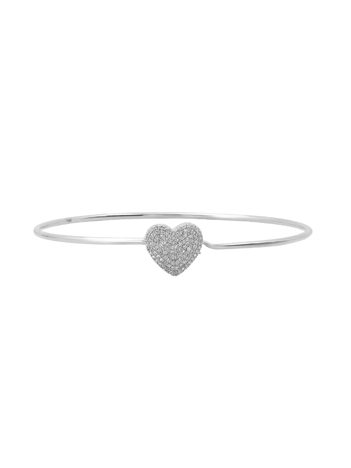 14k White Gold Diamond Heart Wire Bracelet