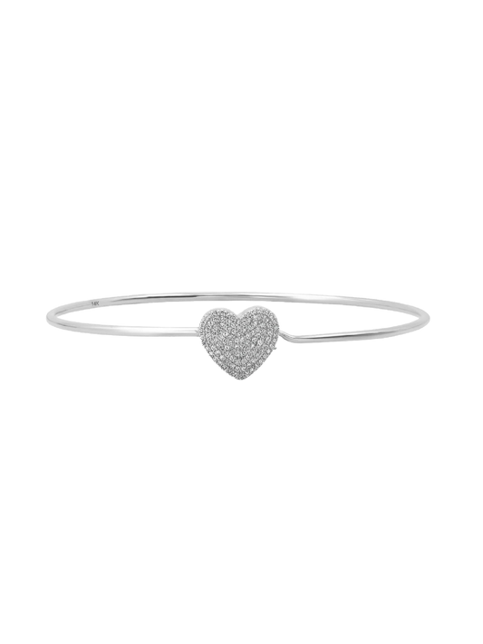 14k White Gold Diamond Heart Wire Bracelet