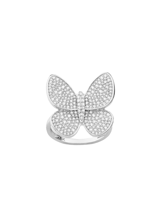 14k White Gold Diamond Large Butterfly Ring