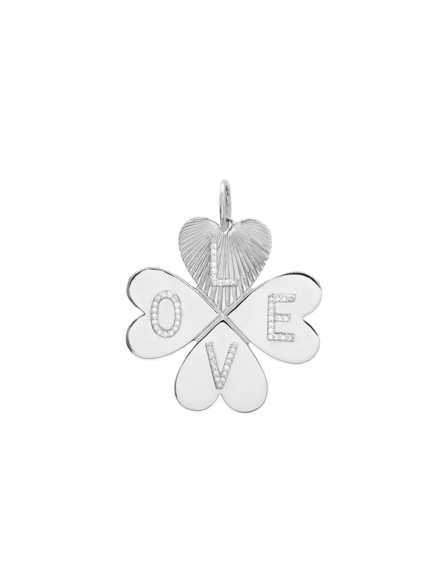 14k White Gold Diamond Large Clover Heart Charm