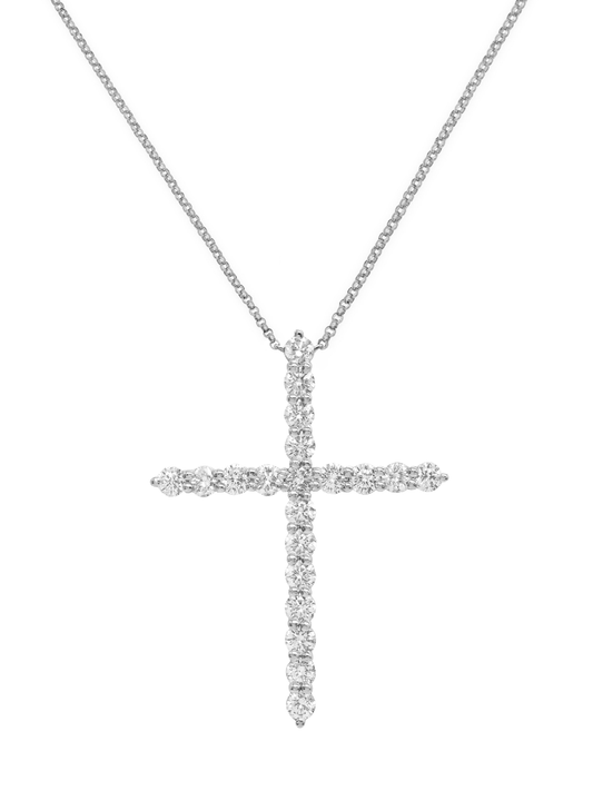14k White Gold Diamond Large Cross Necklace