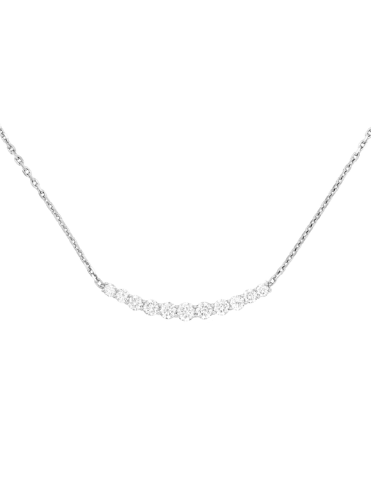 14k White Gold Diamond Large Curved Bar Necklace